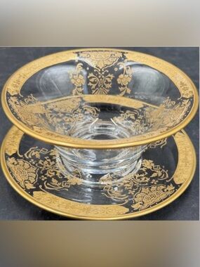 Stunning Detailed Vintage Portia Glass Lace Bowl and Under-plate 3.5 x 6”